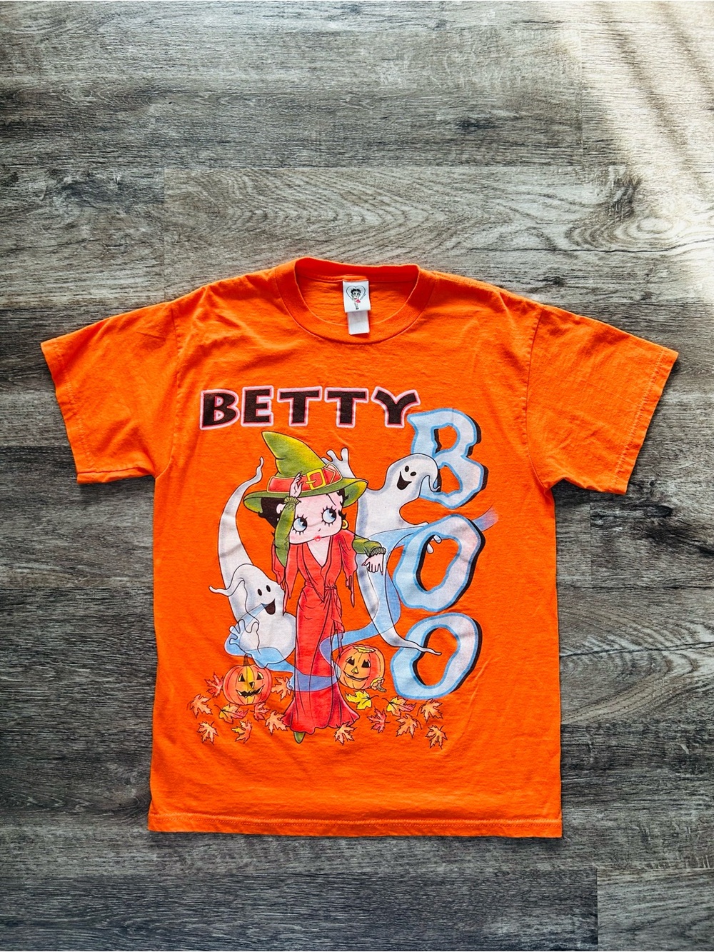 Betty Boop Halloween Witch Ghost Pumpkin Orange Graphic T-Shirt Tee